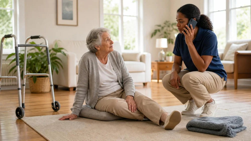 Home Care Fall Response: Stay, Assess, and Call for Help
